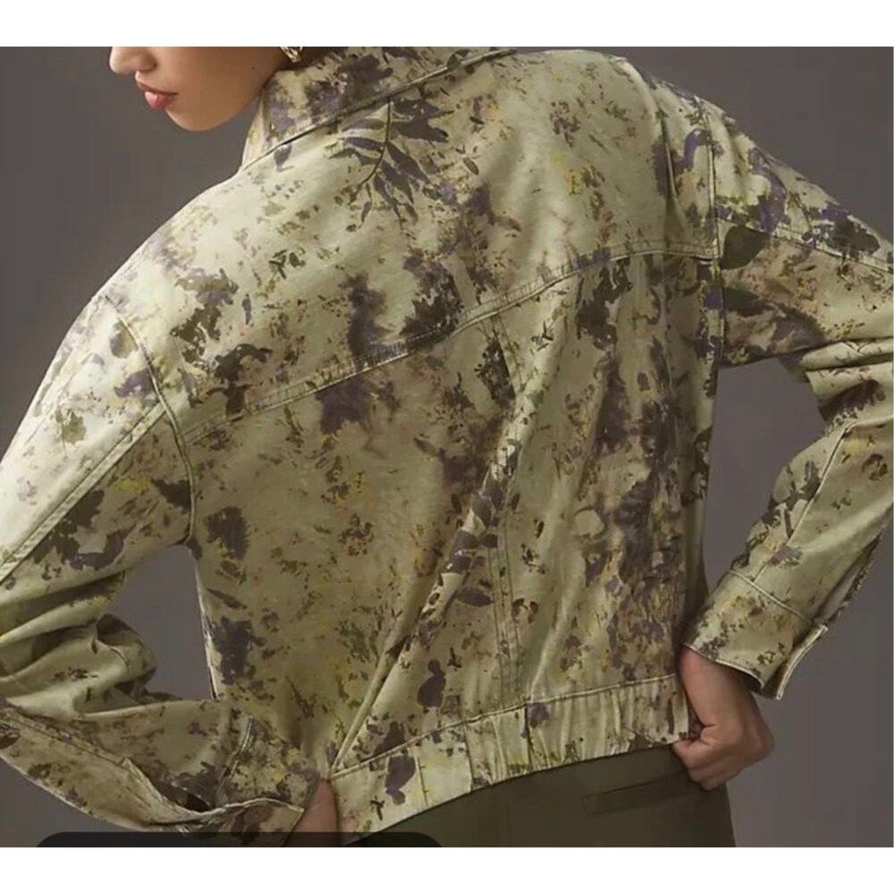 Pilcro Antropologie Rylie Bomber Jacket Women's Small Green Gray Splatter